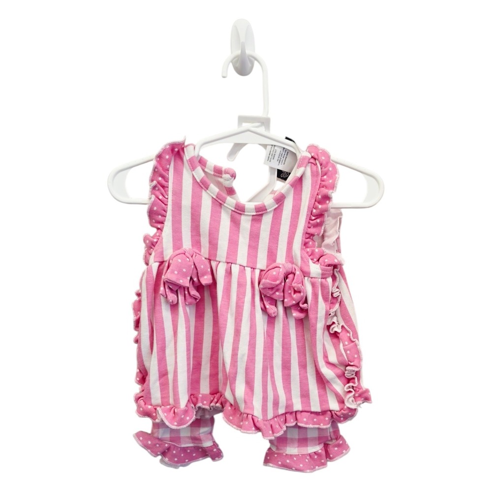 Rare Editions Baby Girl Pink Striped Ruffle 2 Piece Outfit 3-6M